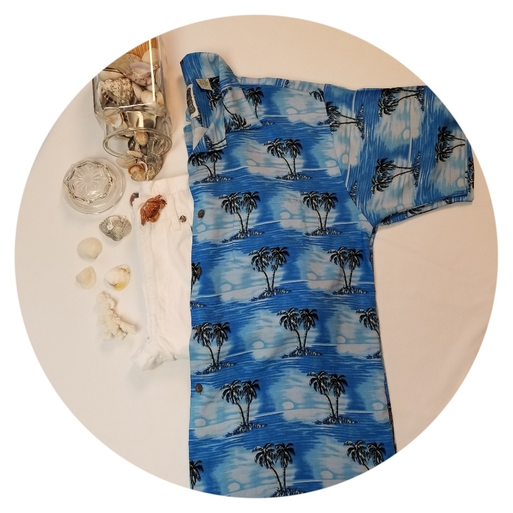 Vintage Ocean Current Tropical Shirt Palm Trees L